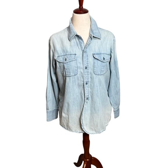Madewell denim shirt light wash long sleeve button up collared 100% cotton Sz M - Picture 1 of 8